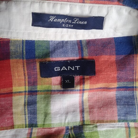 Gant Hampton Linen E-Z Fit Mens Short Sleeve Button plaid 100% linen shi… - Picture 13 of 13